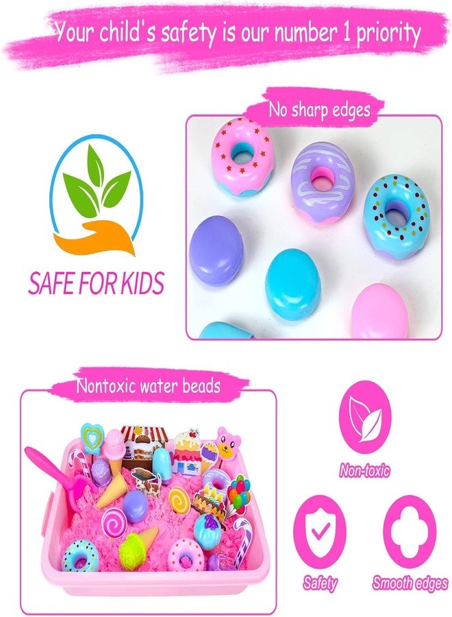 Hymaz Play Sand Kit for Girls, Ice Cream Sensory Bin Sandbox, Creative Bake Shop with 2.2lbs Magic Sand, Ice Cream & Cake Models, Cleaning Tools, Pretend Beach Cake Stand Toys Gift for Toddler Ages 3-8 - Image 4